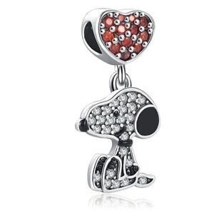 Peanuts Snoopy Dog Heart Dangle Charm Sterling Silver 925 NWOT